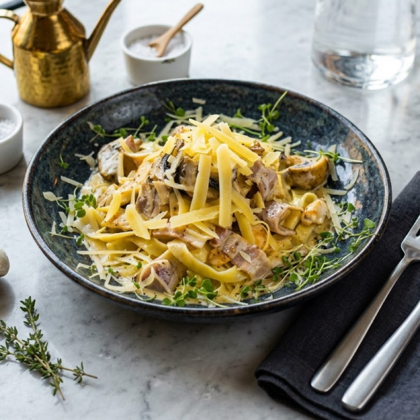 Паста с курицей и грибами